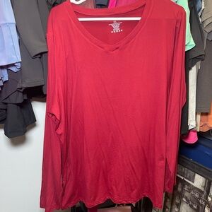 Showitty Women's Red V-Neck Long Sleeve Top